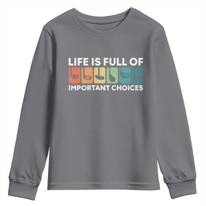 Life is Full of Important Choices Youth Sweatshirt Funny Retro Golfing Clubs Golf Lover Gift TS10 Charcoal Print Your Wear