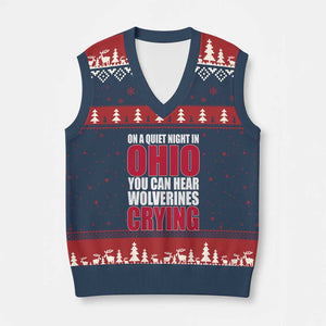 On A Quiet Night In Ohio You Can Hear Wolverines Crying V-Neck Knit Sweater Vest TS10 Navy Red Print Your Wear