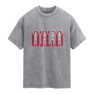 O-H-I-O State Washed Cotton T-Shirt Funny Skeletons Ohio Vintage Halloween Team