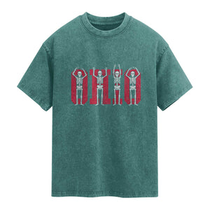 O-H-I-O State Washed Cotton T-Shirt Funny Skeletons Ohio Vintage Halloween Team