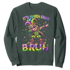 It's Mardi Gras Bruh Sweatshirt Dabbing Boy Kids TS10 Dark Forest Green Print Your Wear