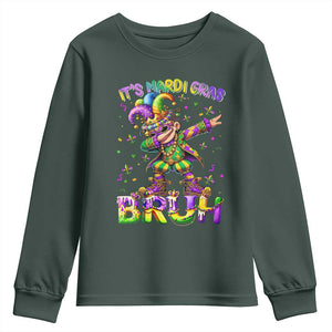 It's Mardi Gras Bruh Youth Sweatshirt Dabbing Boy Kids TS10 Dark Forest Green Print Your Wear