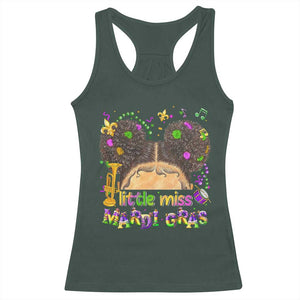 Little Miss Mardi Gras Afro Messy Bun Girls Racerback Tank Top TS10 Dark Forest Green Print Your Wear