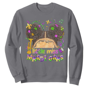 Little Miss Mardi Gras Afro Messy Bun Girls Sweatshirt TS10 Charcoal Print Your Wear