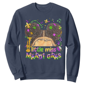 Little Miss Mardi Gras Afro Messy Bun Girls Sweatshirt TS10 Navy Print Your Wear
