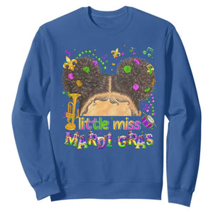Little Miss Mardi Gras Afro Messy Bun Girls Sweatshirt TS10 Royal Blue Print Your Wear