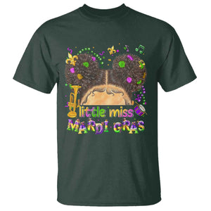 Little Miss Mardi Gras Afro Messy Bun Girls T Shirt TS10 Dark Forest Green Print Your Wear
