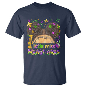 Little Miss Mardi Gras Afro Messy Bun Girls T Shirt TS10 Navy Print Your Wear