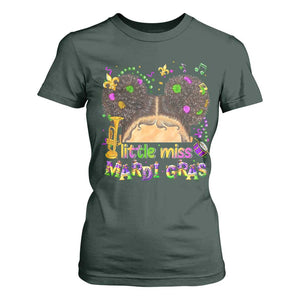 Little Miss Mardi Gras Afro Messy Bun Girls T Shirt For Women TS10 Dark Forest Green Print Your Wear