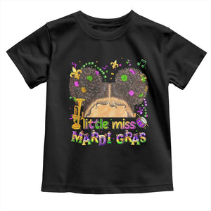 Little Miss Mardi Gras Afro Messy Bun Girls Toddler T Shirt TS10 Black Print Your Wear