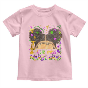 Little Miss Mardi Gras Afro Messy Bun Girls Toddler T Shirt TS10 Light Pink Print Your Wear