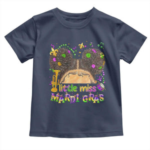 Little Miss Mardi Gras Afro Messy Bun Girls Toddler T Shirt TS10 Navy Print Your Wear