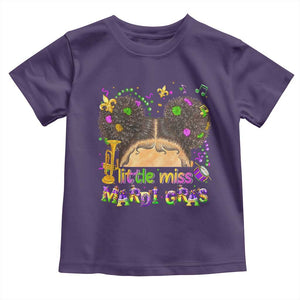 Little Miss Mardi Gras Afro Messy Bun Girls Toddler T Shirt TS10 Purple Print Your Wear