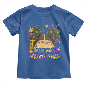 Little Miss Mardi Gras Afro Messy Bun Girls Toddler T Shirt TS10 Royal Blue Print Your Wear