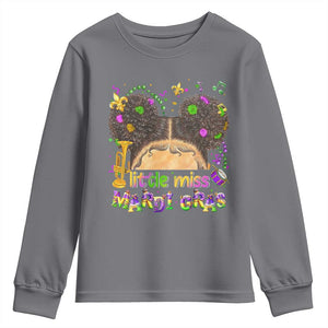 Little Miss Mardi Gras Afro Messy Bun Girls Youth Sweatshirt TS10 Charcoal Print Your Wear