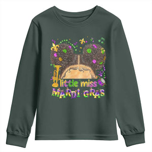 Little Miss Mardi Gras Afro Messy Bun Girls Youth Sweatshirt TS10 Dark Forest Green Print Your Wear