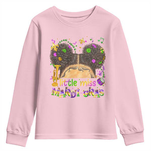 Little Miss Mardi Gras Afro Messy Bun Girls Youth Sweatshirt TS10 Light Pink Print Your Wear