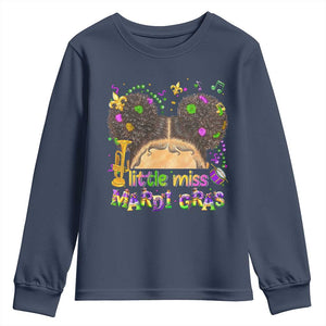 Little Miss Mardi Gras Afro Messy Bun Girls Youth Sweatshirt TS10 Navy Print Your Wear