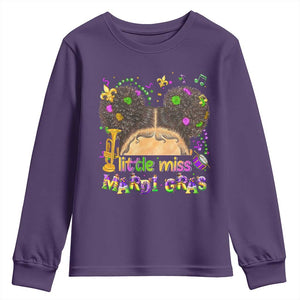 Little Miss Mardi Gras Afro Messy Bun Girls Youth Sweatshirt TS10 Purple Print Your Wear