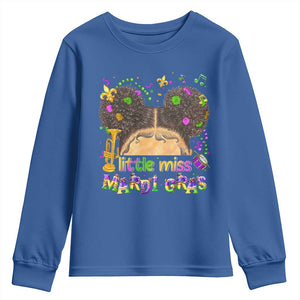Little Miss Mardi Gras Afro Messy Bun Girls Youth Sweatshirt TS10 Royal Blue Print Your Wear
