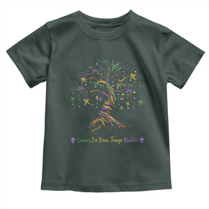 Coquette Bow Mardi Gras Bead Tree Toddler T Shirt Carnival New Orleans 2025 TS10 Dark Forest Green Print Your Wear