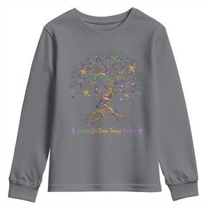 Coquette Bow Mardi Gras Bead Tree Youth Sweatshirt Carnival New Orleans 2025 TS10 Charcoal Print Your Wear