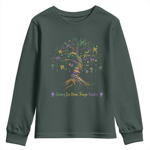Coquette Bow Mardi Gras Bead Tree Youth Sweatshirt Carnival New Orleans 2025 TS10 Dark Forest Green Print Your Wear