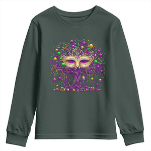 Mardi Gras Bead Tree Youth Sweatshirt New Orleans Festival TS10 Dark Forest Green Print Your Wear