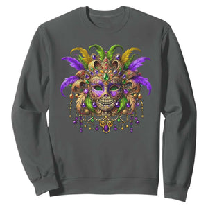 Mardi Gras Costume Sugar Skull Sweatshirt Carnival New Orleans Trip TS10 Dark Heather Print Your Wear