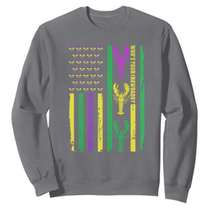 Funny Mardi Gras Crawfish Sweatshirt Whos Your Crawdaddy USA American Flag Carnival TS10 Charcoal Print Your Wear