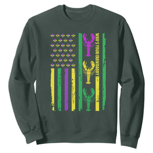 Funny Mardi Gras Crawfish Sweatshirt Whos Your Crawdaddy USA American Flag Carnival TS10 Dark Forest Green Print Your Wear