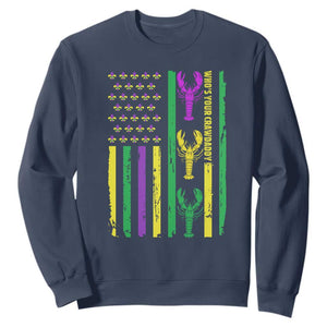 Funny Mardi Gras Crawfish Sweatshirt Whos Your Crawdaddy USA American Flag Carnival TS10 Navy Print Your Wear