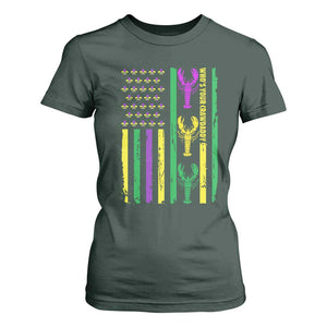 Funny Mardi Gras Crawfish T Shirt For Women Whos Your Crawdaddy USA American Flag Carnival TS10 Dark Forest Green Print Your Wear
