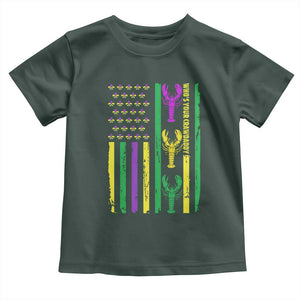 Funny Mardi Gras Crawfish Toddler T Shirt Whos Your Crawdaddy USA American Flag Carnival TS10 Dark Forest Green Print Your Wear