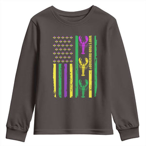Funny Mardi Gras Crawfish Youth Sweatshirt Whos Your Crawdaddy USA American Flag Carnival TS10 Dark Chocolate Print Your Wear