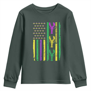 Funny Mardi Gras Crawfish Youth Sweatshirt Whos Your Crawdaddy USA American Flag Carnival TS10 Dark Forest Green Print Your Wear