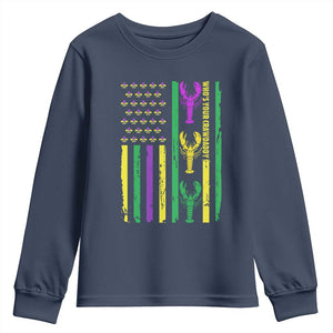 Funny Mardi Gras Crawfish Youth Sweatshirt Whos Your Crawdaddy USA American Flag Carnival TS10 Navy Print Your Wear