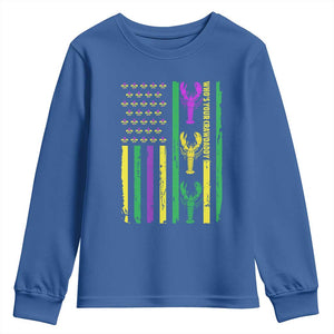 Funny Mardi Gras Crawfish Youth Sweatshirt Whos Your Crawdaddy USA American Flag Carnival TS10 Royal Blue Print Your Wear