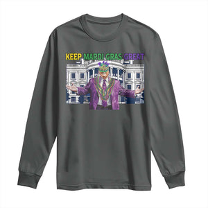 Trump Mardi Gras Long Sleeve Shirt Carnival New Orleans Trip Parade Outfit TS10 Dark Heather Print Your Wear