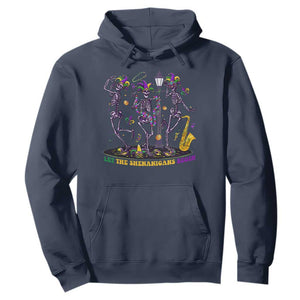 Funny Mardi Gras Hoodie Dancing Skeleton Let The Shenanigans Begin TS10 Navy Print Your Wear