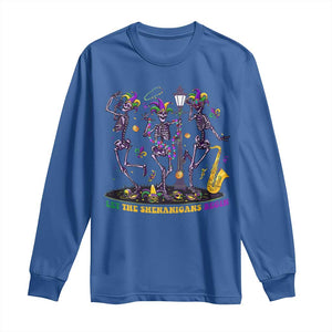Funny Mardi Gras Long Sleeve Shirt Dancing Skeleton Let The Shenanigans Begin TS10 Royal Blue Print Your Wear