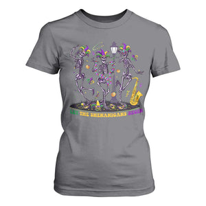 Funny Mardi Gras T Shirt For Women Dancing Skeleton Let The Shenanigans Begin TS10 Charcoal Print Your Wear