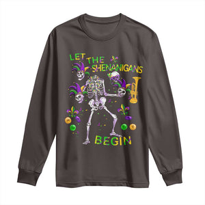 Funny Mardi Gras Long Sleeve Shirt Let The Shenanigans Begin Juggling Skeleton TS10 Dark Chocolate Print Your Wear