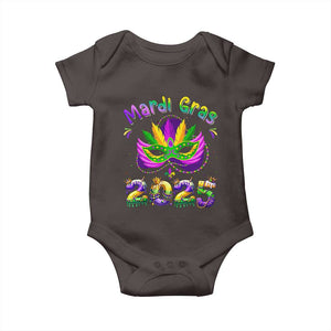Happy Mardi Gras 2025 Baby Onesie Masquerade Mask Carnival New Orleans Trip TS10 Dark Chocolate Print Your Wear