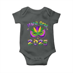Happy Mardi Gras 2025 Baby Onesie Masquerade Mask Carnival New Orleans Trip TS10 Dark Heather Print Your Wear