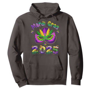 Happy Mardi Gras 2025 Hoodie Masquerade Mask Carnival New Orleans Trip TS10 Dark Chocolate Print Your Wear