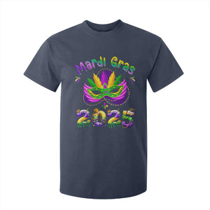 Happy Mardi Gras 2025 T Shirt For Kid Masquerade Mask Carnival New Orleans Trip TS10 Navy Print Your Wear