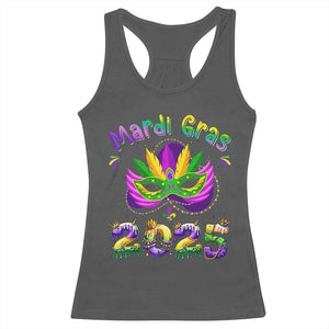 Happy Mardi Gras 2025 Racerback Tank Top Masquerade Mask Carnival New Orleans Trip TS10 Dark Heather Print Your Wear