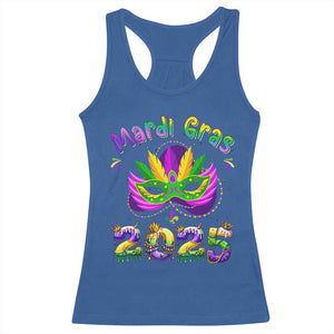 Happy Mardi Gras 2025 Racerback Tank Top Masquerade Mask Carnival New Orleans Trip TS10 Royal Blue Print Your Wear