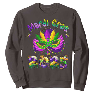 Happy Mardi Gras 2025 Sweatshirt Masquerade Mask Carnival New Orleans Trip TS10 Dark Chocolate Print Your Wear